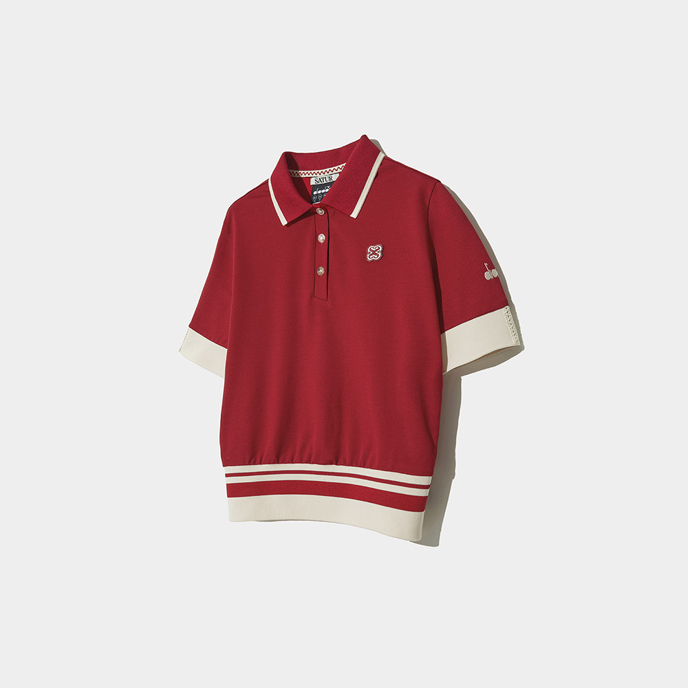 [세터X디아도라] 우먼 크롭 테니스 피케 티셔츠 RED IVORY